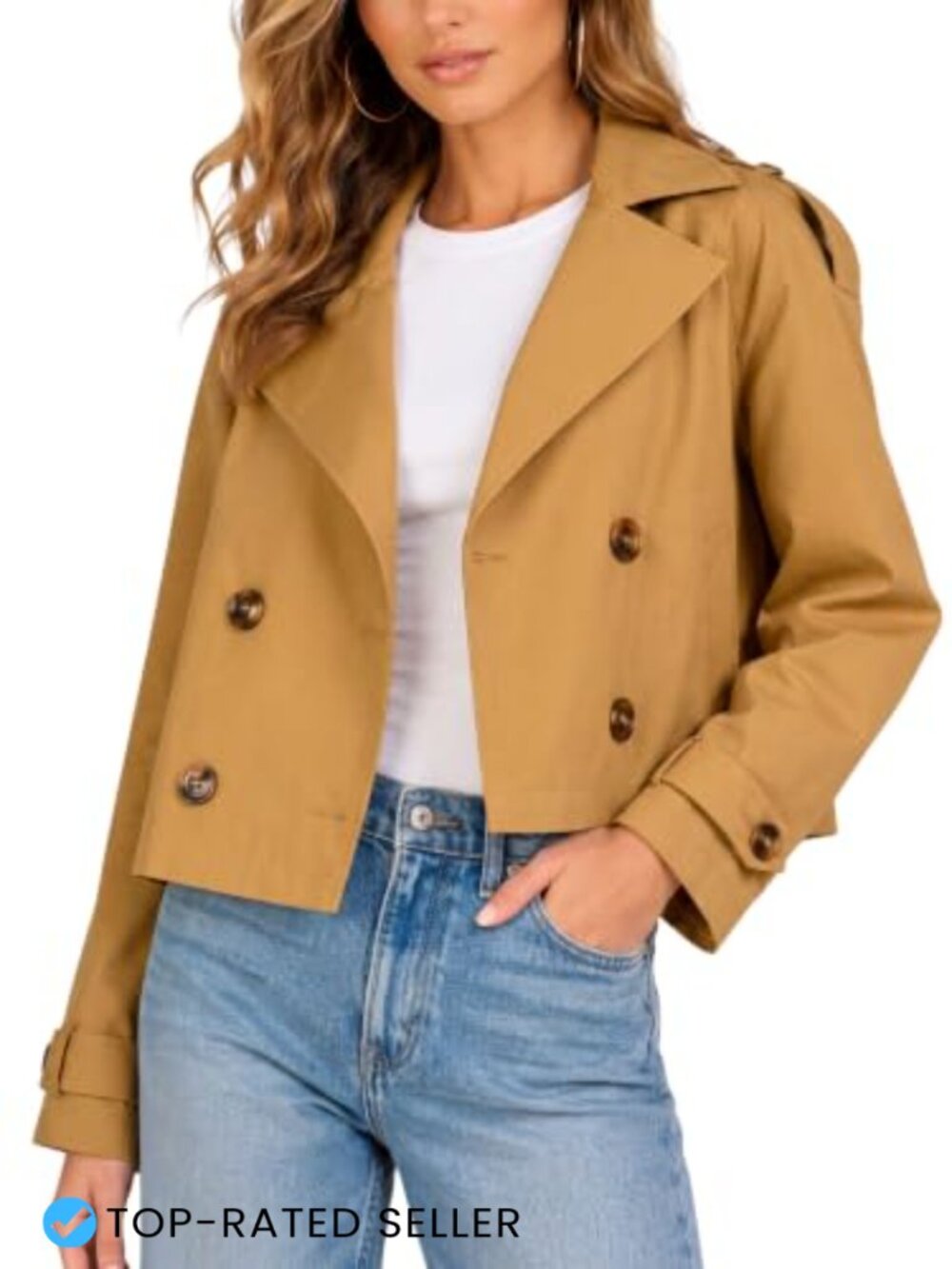 Oversized Cropped Double-Breasted Trench Jacket Lightweight Lapel Coat